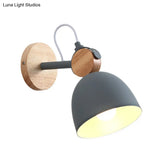 Modern Bell Wall Light With Wooden Backplate For Single-Bulb Bedroom Mounting
