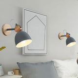 Modern Bell Wall Light With Wooden Backplate For Single-Bulb Bedroom Mounting Grey
