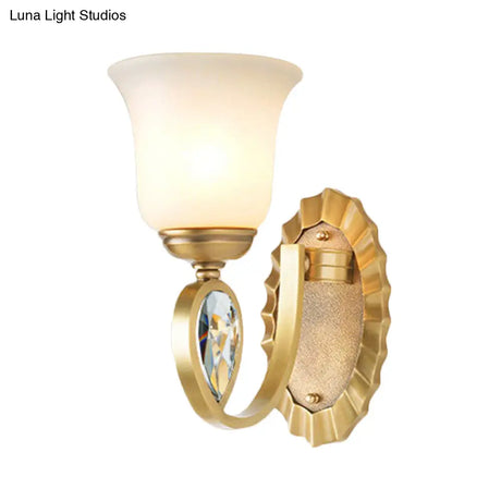 Modern Bell Wall Sconce In Brass For Foyer With White Glass And Metal