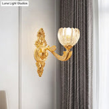 Modern Beveled Crystal Dome Sconce Light Fixture: Gold 1/2-Bulb Wall Lamp For The Bedroom