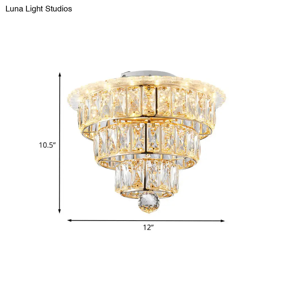 Modern Beveled Crystal Gold Flushmount Led Ceiling Light - 3 Tiers 9.5/12 Inches Wide