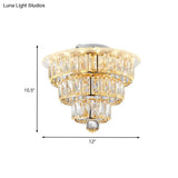 Modern Beveled Crystal Gold Flushmount Led Ceiling Light - 3 Tiers 9.5/12 Inches Wide