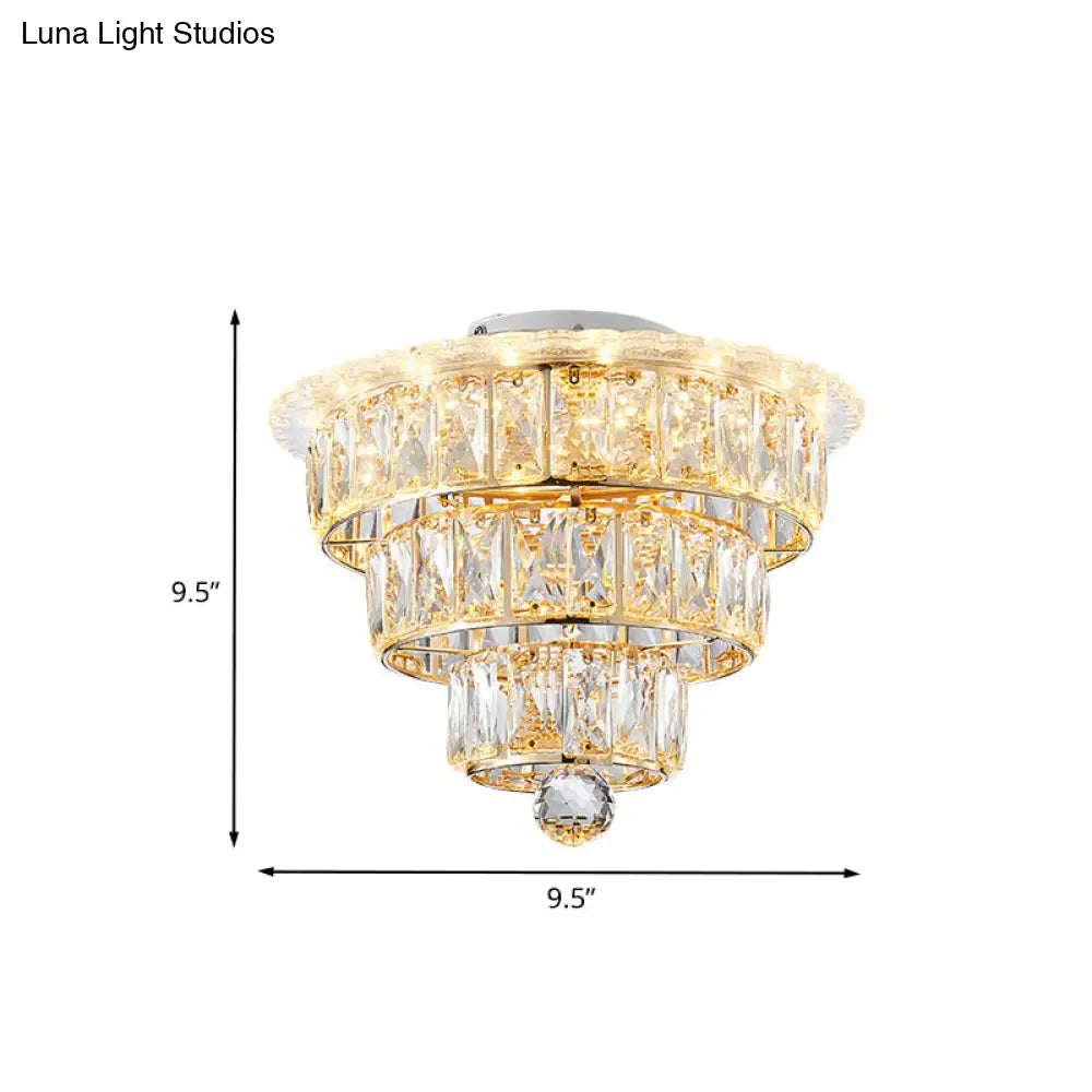 Modern Beveled Crystal Gold Flushmount Led Ceiling Light - 3 Tiers 9.5/12 Inches Wide