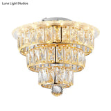 Modern Beveled Crystal Gold Flushmount Led Ceiling Light - 3 Tiers 9.5/12 Inches Wide