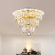 Modern Beveled Crystal Gold Flushmount Led Ceiling Light - 3 Tiers 9.5/12 Inches Wide / 9.5’