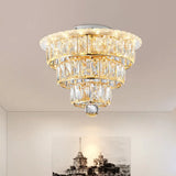 Modern Beveled Crystal Gold Flushmount Led Ceiling Light - 3 Tiers 9.5/12 Inches Wide / 9.5’