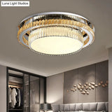 Modern Beveled Glass Crystal Led Drum Ceiling Lamp - 19.5’/23.5’ Wide Chrome Flushmount