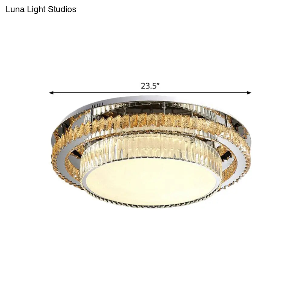 Modern Beveled Glass Crystal Led Drum Ceiling Lamp - 19.5’/23.5’ Wide Chrome Flushmount