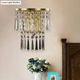 Modern Beveled Glass Crystal Semi-Rounded Wall Sconce Lamp In Brass - 1 Light Corridor Mount