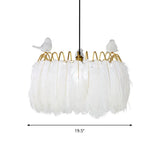 Modern Bird Fabric Drum Pendant With 1 Light For Bedroom
