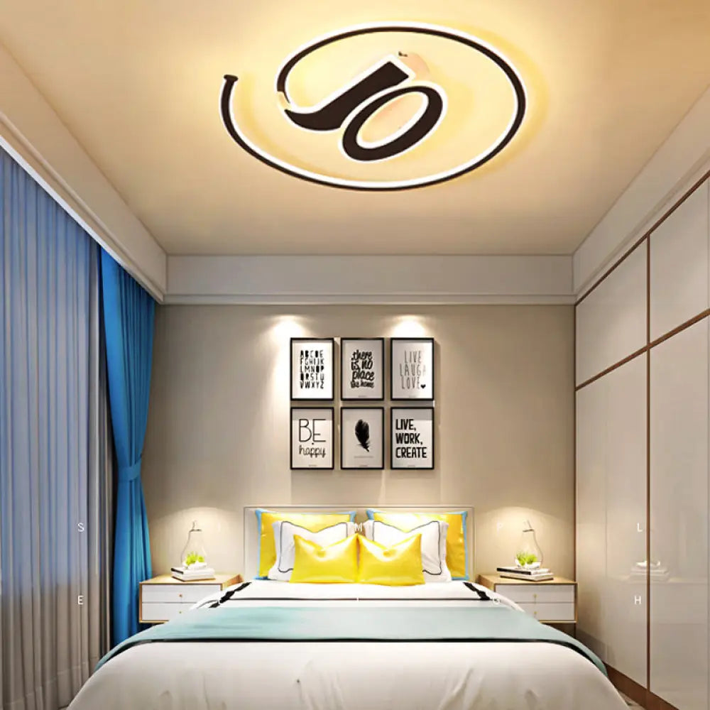 Modern Black Acrylic Led Ceiling Lamp - Number Shaped Flush Light For Kindergarten / 17’ Warm