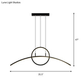 Modern Black Aluminum Arch Chandelier: Led Island Lamp With Ringed Design
