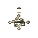Modern Black And Brass Glass 3D Atomic Chandelier: 12-Bulb Suspension Light Smoke Gray