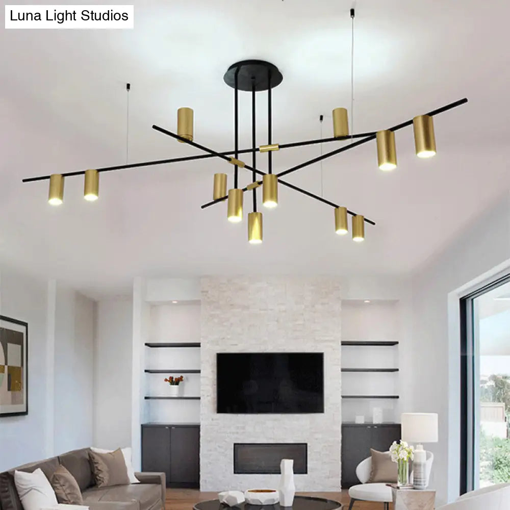 Modern Black And Gold Chandelier With Cross Arm Design – Stylish Living Room Hanging Light