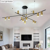 Modern Black And Gold Chandelier With Cross Arm Design – Stylish Living Room Hanging Light