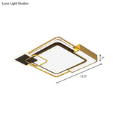 Modern Black And Gold Led Flushmount Lighting Squared Metallic Design 16’/19.5’ Wide