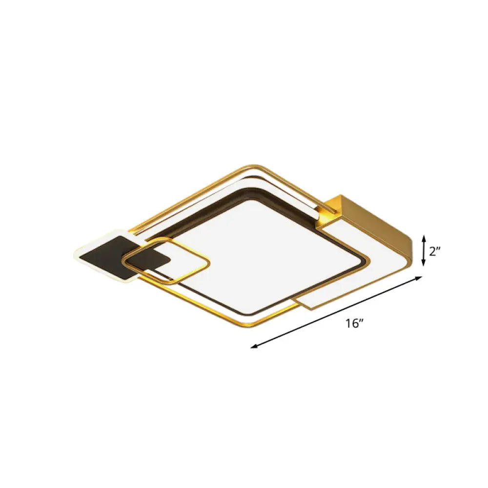 Modern Black And Gold Led Flushmount Lighting Squared Metallic Design 16/19.5 Wide