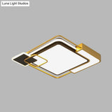 Modern Black And Gold Led Flushmount Lighting Squared Metallic Design 16’/19.5’ Wide