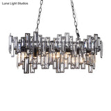 Modern Black And Gold Oval Pendant Lamp With Crystal Accents Island Lighting Functionality