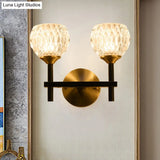 Modern Black And Gold Wall Light With Clear Dimpled Glass For Living Room