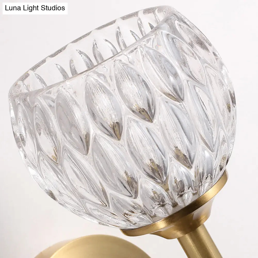 Modern Black And Gold Wall Light With Clear Dimpled Glass For Living Room