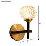 Modern Black And Gold Wall Light With Clear Dimpled Glass For Living Room
