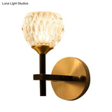 Modern Black And Gold Wall Light With Clear Dimpled Glass For Living Room
