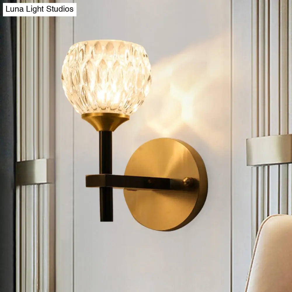 Modern Black And Gold Wall Light With Clear Dimpled Glass For Living Room