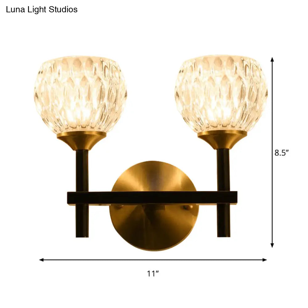 Modern Black And Gold Wall Light With Clear Dimpled Glass For Living Room