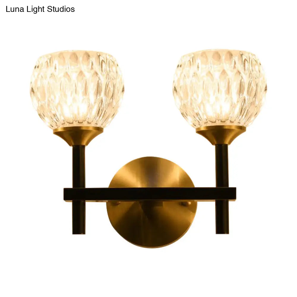 Modern Black And Gold Wall Light With Clear Dimpled Glass For Living Room