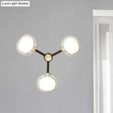 Modern Black And Gold Wall Sconce With Clear Glass Shade - 3-Head Bedroom Lighting