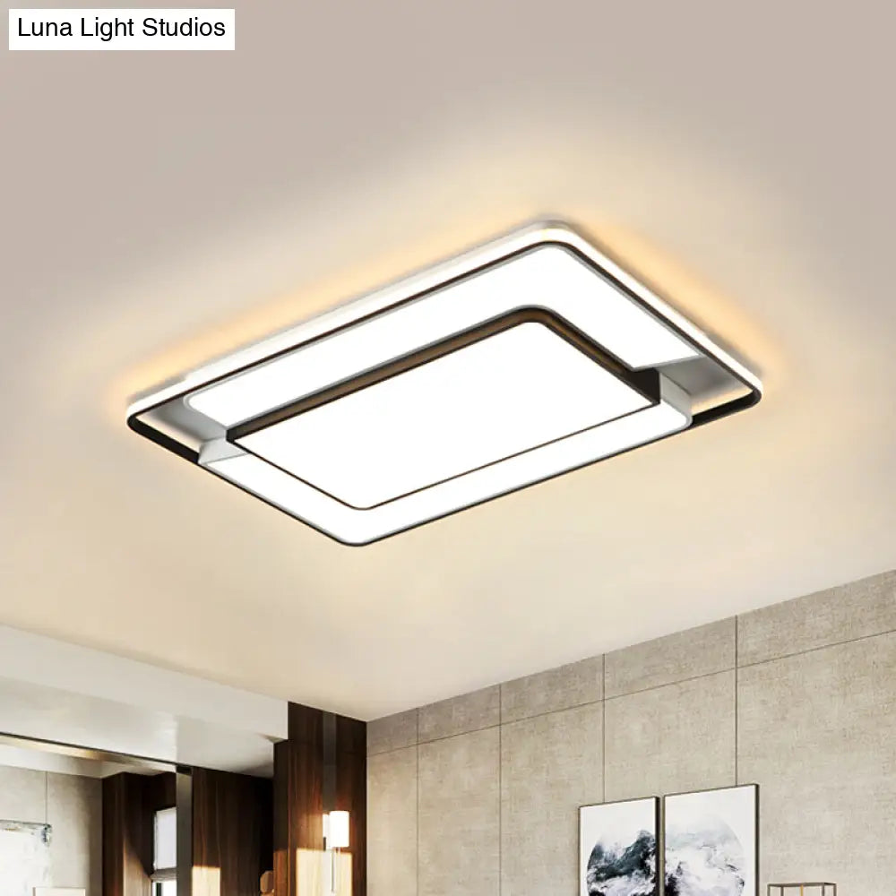 Modern Black And White Led Ceiling Lamp - Sleek Rectangular Design For Living Room