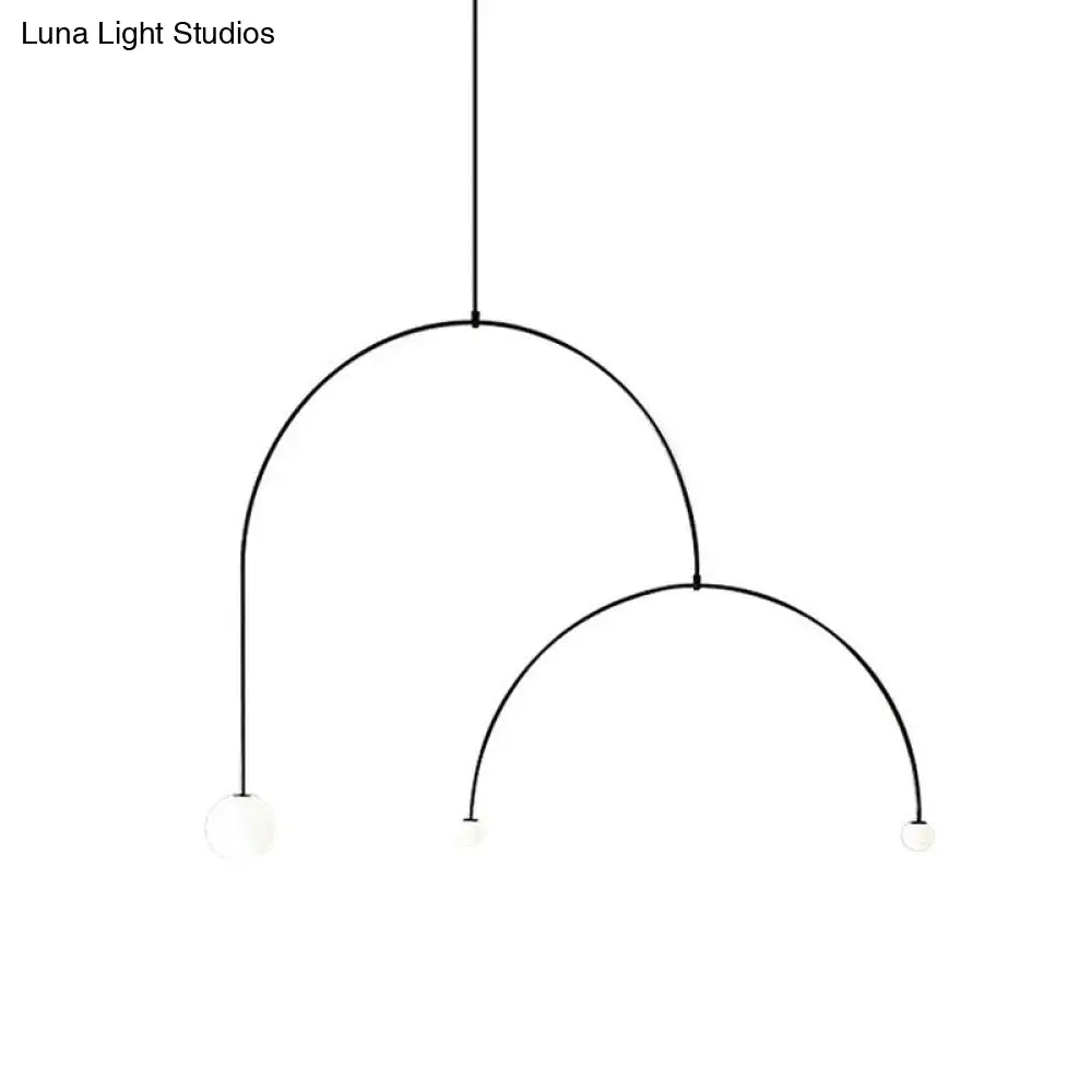 Modern Black Arched Chandelier With 3 Lights And White Glass Ball Shade