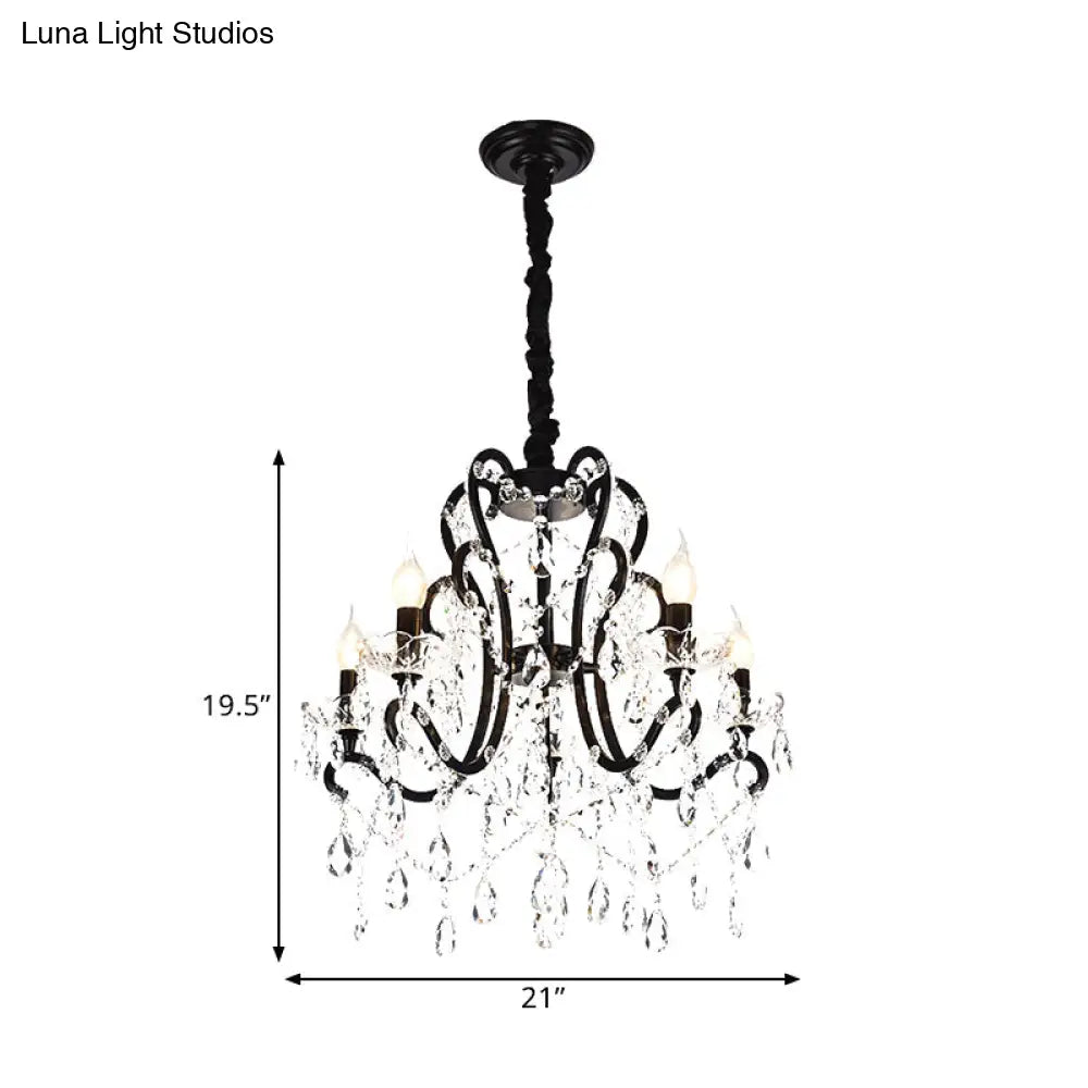 Modern Black Bedroom Chandelier - 4/5 Light Crystal Stands Swag Hanging Ceiling Fixture