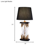 Modern Black Bedroom Task Lamp With Barrel Fabric Shade - Perfect Reading Book Light