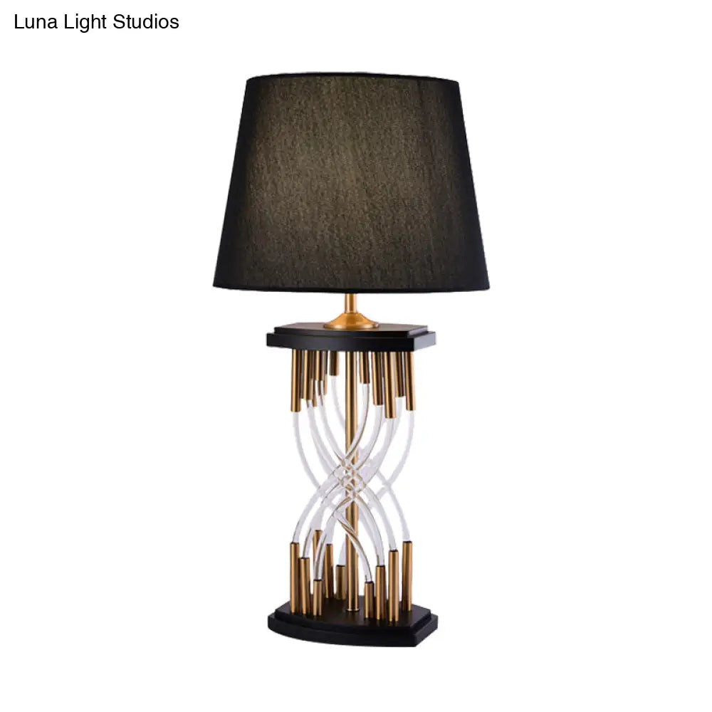 Modern Black Bedroom Task Lamp With Barrel Fabric Shade - Perfect Reading Book Light