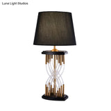Modern Black Bedroom Task Lamp With Barrel Fabric Shade - Perfect Reading Book Light