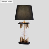 Modern Black Bedroom Task Lamp With Barrel Fabric Shade - Perfect Reading Book Light