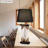 Modern Black Bedroom Task Lamp With Barrel Fabric Shade - Perfect Reading Book Light