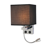 Modern Black/Beige/Coffee Bedside Wall Reading Lamp With Rectangle Fabric Shade Black