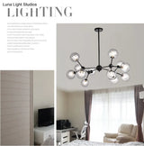 Modern Black Branch Chandelier - Clear Glass Shade Ceiling Light For Living Room