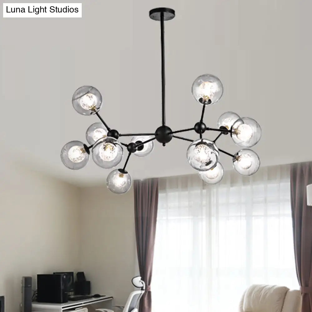 Modern Black Branch Chandelier - Clear Glass Shade Ceiling Light For Living Room