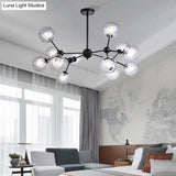 Modern Black Branch Chandelier - Clear Glass Shade Ceiling Light For Living Room