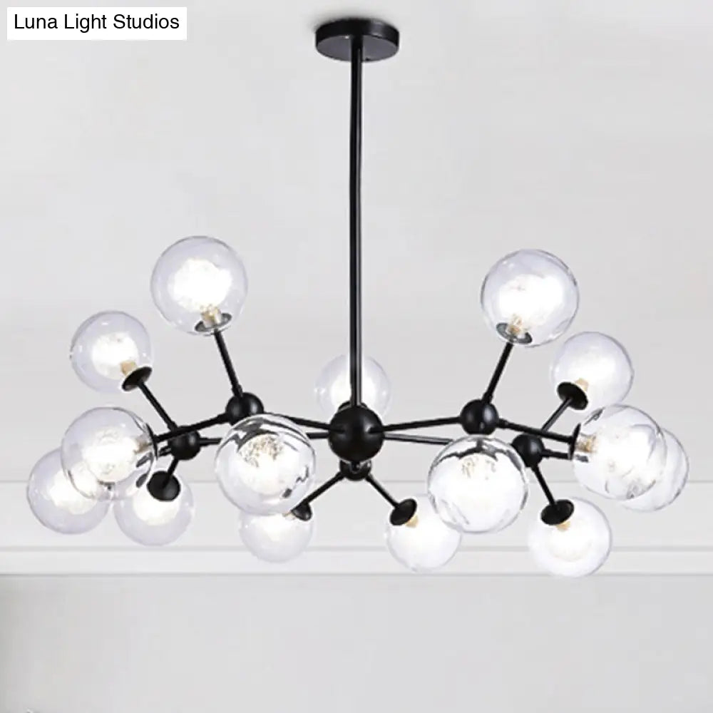 Modern Black Branch Chandelier - Clear Glass Shade Ceiling Light For Living Room