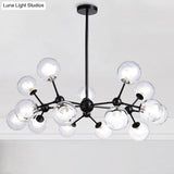 Modern Black Branch Chandelier - Clear Glass Shade Ceiling Light For Living Room