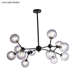 Modern Black Branch Chandelier - Clear Glass Shade Ceiling Light For Living Room