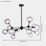Modern Black Branch Chandelier - Clear Glass Shade Ceiling Light For Living Room