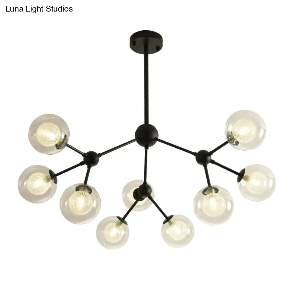 Modern Black Branch Chandelier - Clear Glass Shade Ceiling Light For Living Room