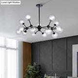 Modern Black Branch Chandelier - Clear Glass Shade Ceiling Light For Living Room