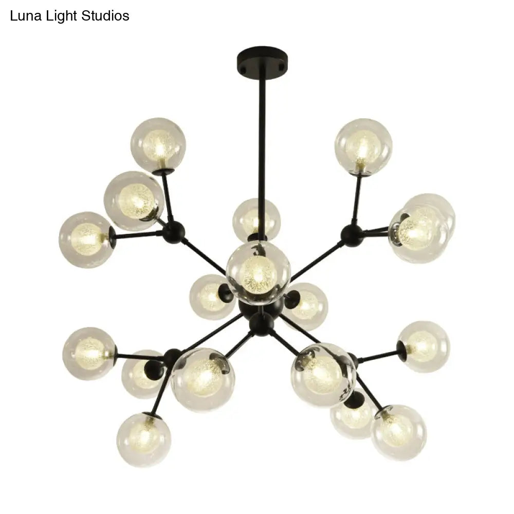 Modern Black Branch Chandelier - Clear Glass Shade Ceiling Light For Living Room